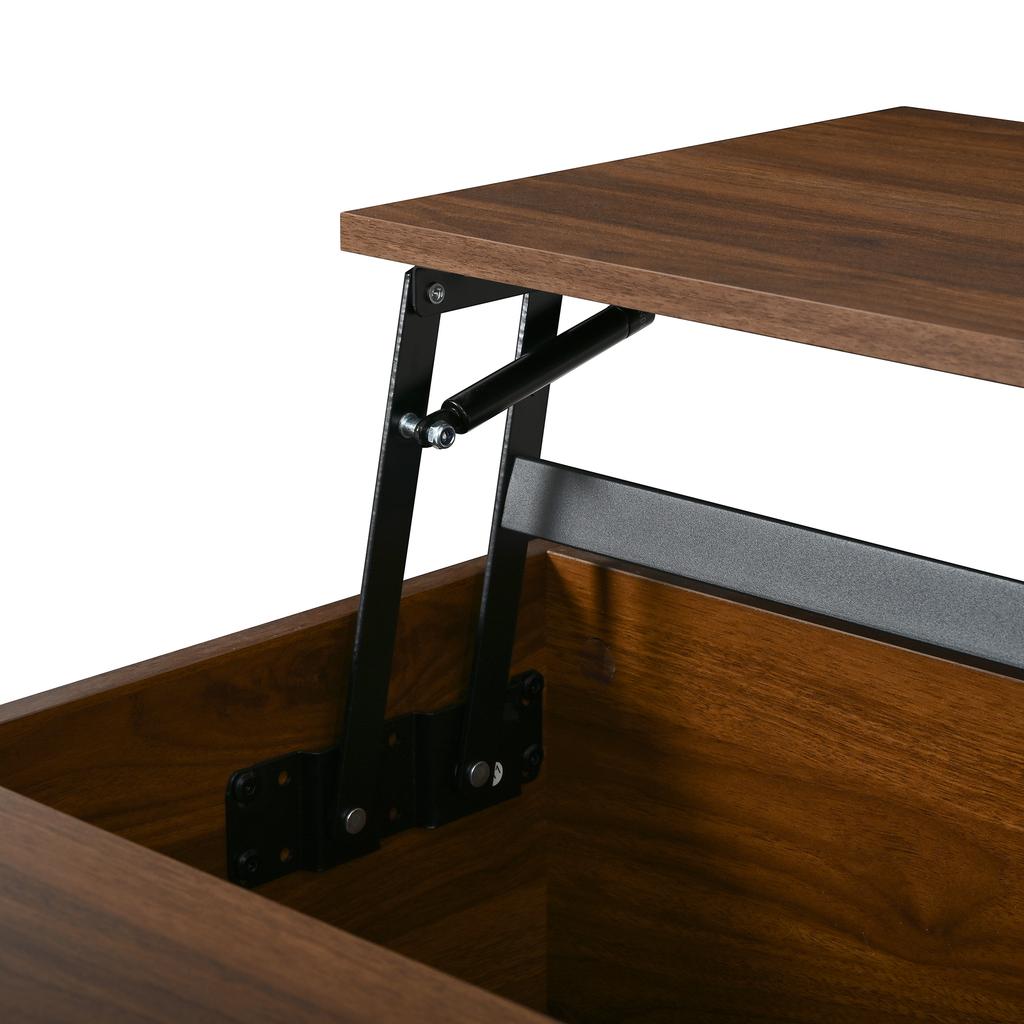 Coffee Table Modern Retro, Height-Adjustable Tabletop, Sliding Louvre Door, Walnut Look, MDF Body, Multifunctional Living Room Table
