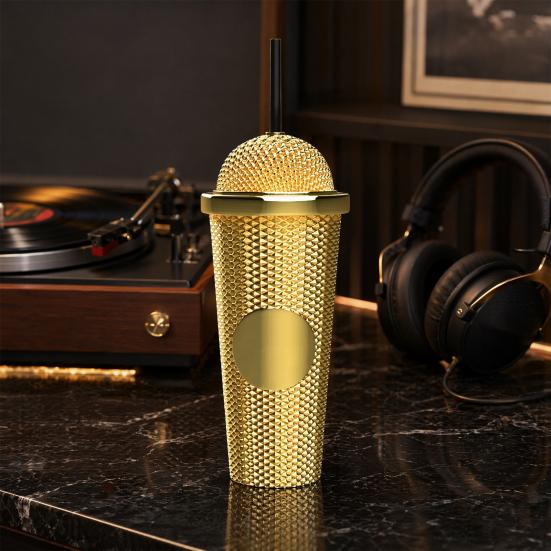 Vaso con Patrón de Diamantes y Pajita, Vaso para Batidos con Boquilla, Vaso Texturizado para Bebidas Frías con Café Helado, Botella de Agua Reutilizable de Plástico para el Hogar y la Oficina,