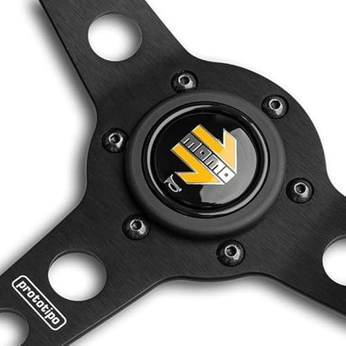 Volant MOMO Pro35Bk2B En Cuir Pleine Fleur Noir 350mm - Diamètre De Jante 30x30mm