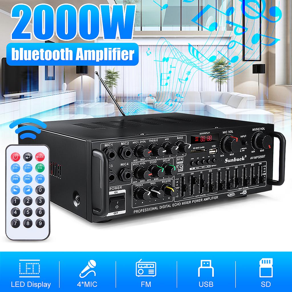 Buy Hcalory 2000W 2Ch Bluetooth Stereo Amplifier Powered Equalizer EQ