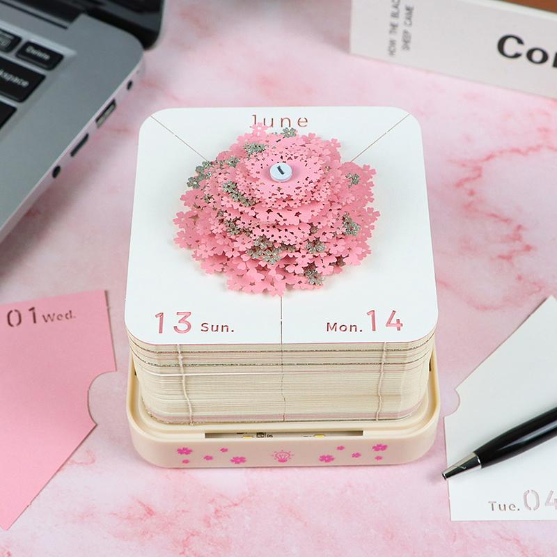 Time Piece Calendar 2026 Desk Calendar With Led Light 3D Tear-Away Calendar Paper Carving Art Memo Pad Notepad Gift Christmas