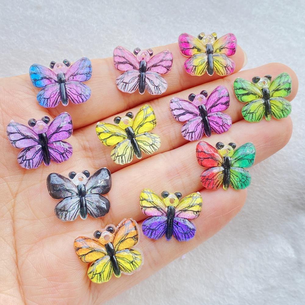 20Pcs Cute Colorful Shiny Butterfly with a Hole Flat Back Resin Scrapbooking DIY Jewelry Hairpin Craft Decoration Accessorie