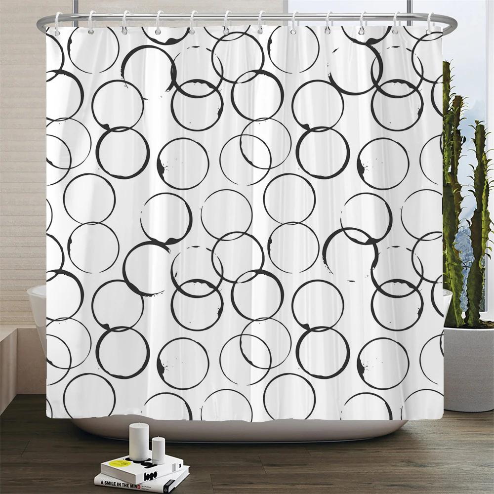 Black and White Geometric Pattern Shower Curtain Bathroom Waterproof Polyester Fabric Bath Screen Curtain Decor for Bathtub