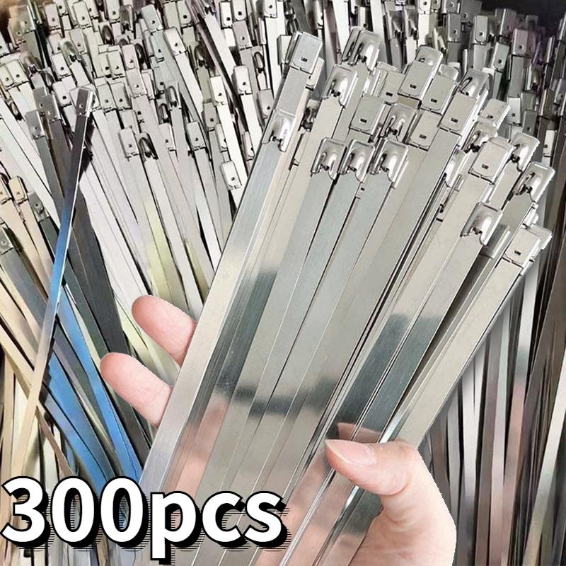 

300 шт. Кабельні стяжки з нержавіючої сталі Самоущільнювальні кріпильні кабельні стяжки Надміцні багатофункціональні металеві самофіксуючі затискачі для стяжок на блискавці 4.6*100mm-100pcs