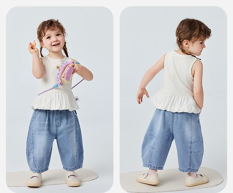 Mini Balabala Girls' Baby Tank Top Cotton Soft Elastic Breathable Antibacterial Children's Strap Top