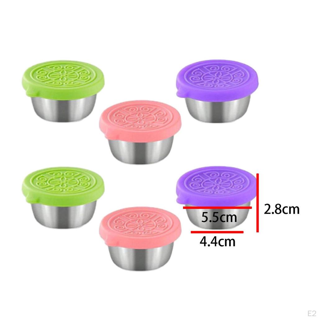 6x Dressing Container Dipping Dish Sauce Cups with Cover Pan Condiment Cup for Cafe