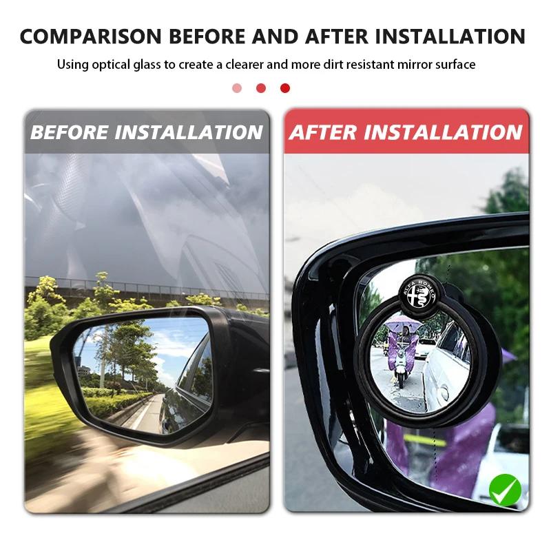 2pcs Car Round Frame Convex Wide-angle Rearview Auxiliary For Alfa Romeo 159 Giulietta Giulia 147 Mito 156 159 166 GT Stelvio
