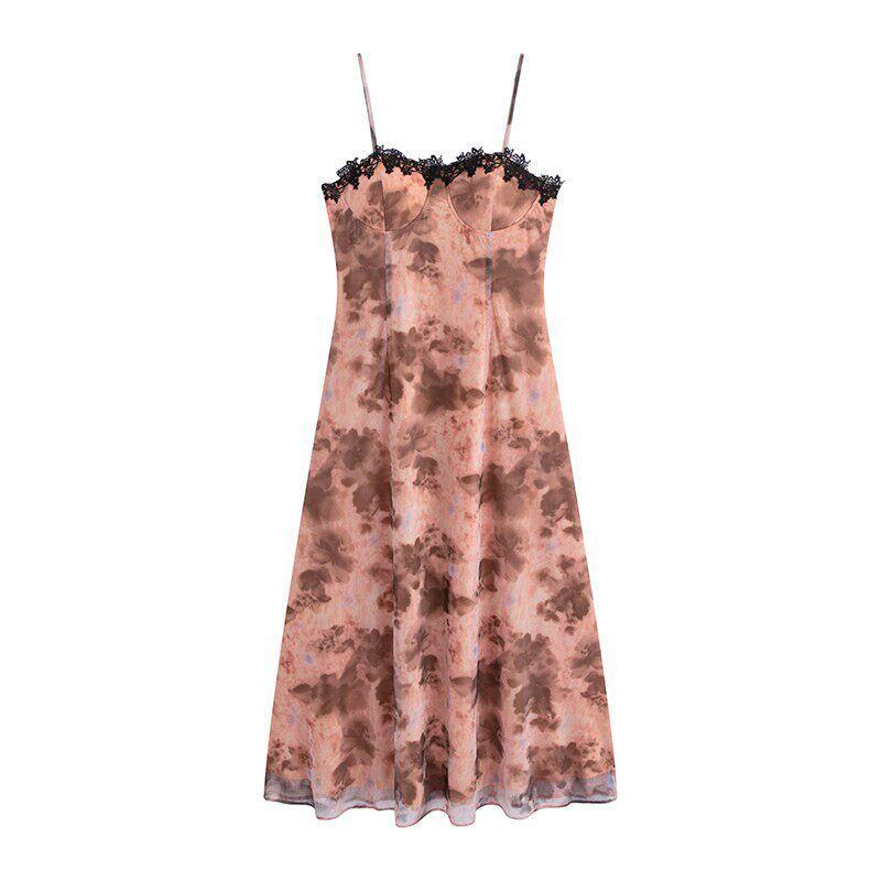 Julu Studio "Flower Dream Summer" Slightly Oversized Girls Pure Desire Lace Stitching Printing Suspender Skirt Plus Size Dress
