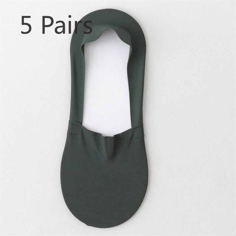 5 Pairs Boat Socks Men's and Women's Summer Ice Silk with Invisible Boat Socks Summer Silicone Non-slip Socks