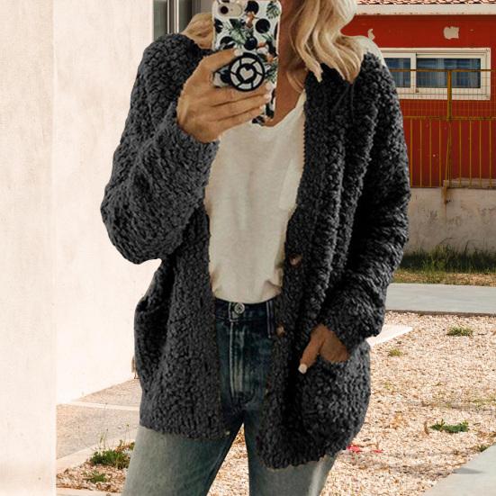 Women Sweater Coat Long Sleeve Collarless Knitting Jacket with Pockets Loose Fit Solid Color Tops Coat Autumn Winter Wear