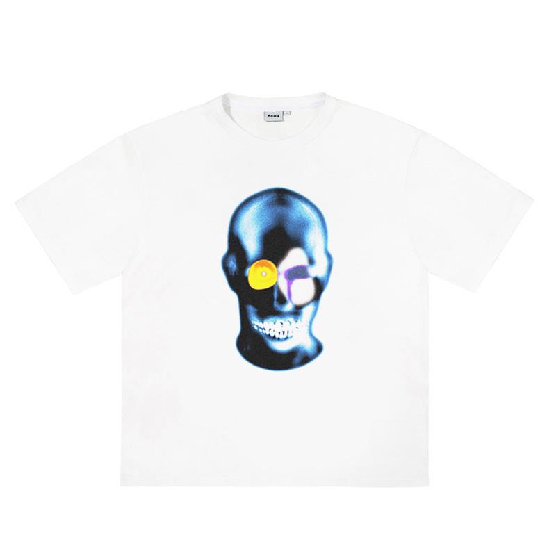 Men TShirt Cotton Skulls Graphic Summer Tops Harajuku Tees Short Sleeves Vintage Print Oversized Y2k Streetwear Unisex Clothing