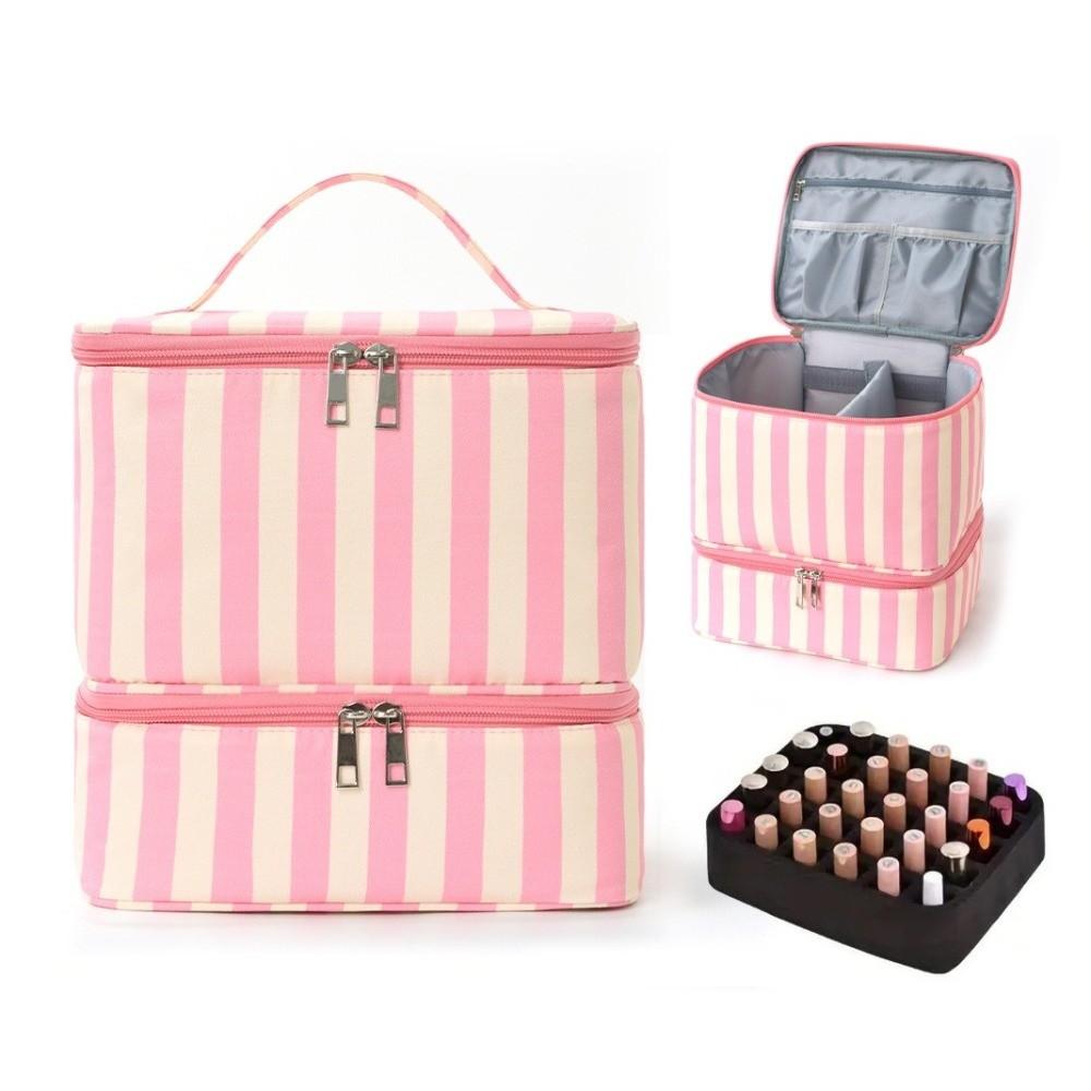 Double Layer Nail Polish Organizer Bag Large Capacity Handheld Essential Oil Storage Bag 30 Compartment Cosmetic Bag