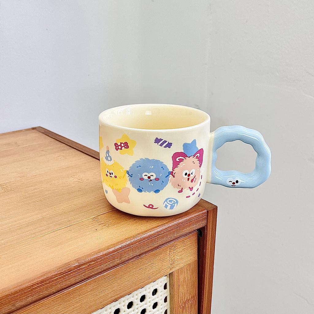 Cute Coal Ball Mug With Lid Spoon High Value Girl Heart Cup Ceramic Couple Water Cup Girl Birthday Gift