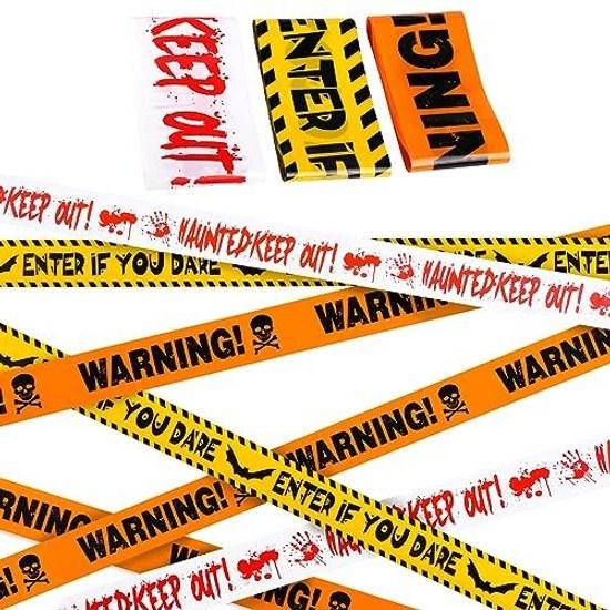 LIHAO Halloween Decoration Barricade Tape Non-Adhesive Warning 3 Types Included 30M Caution Sign Yellow