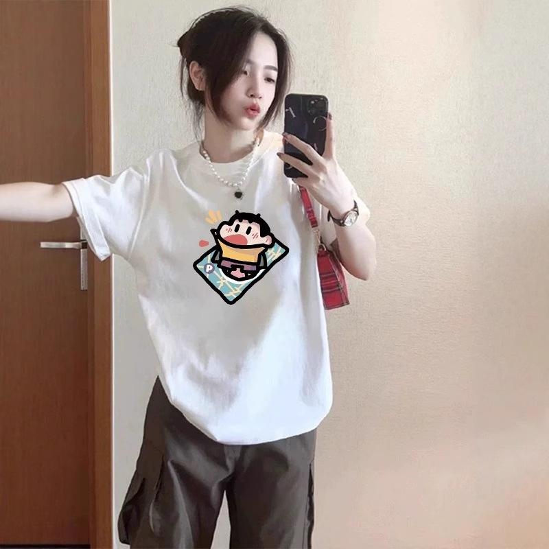 American Retro Summer New Crayon Small New Printing Short-sleeved Men and Women Couples Loose Casual Versatile T-shirt Top