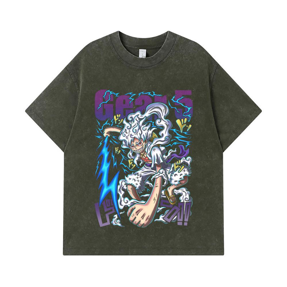 

Стиранные футболки 275 г/м² 100% Хлопок One Piece V31 Печать Gear 5 (Ника) Унисекс Тяжелая хлопковая футболка S армия зеленый