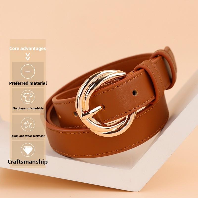 Top grain leather women's belt - vintage style genuine leather belt for jeans