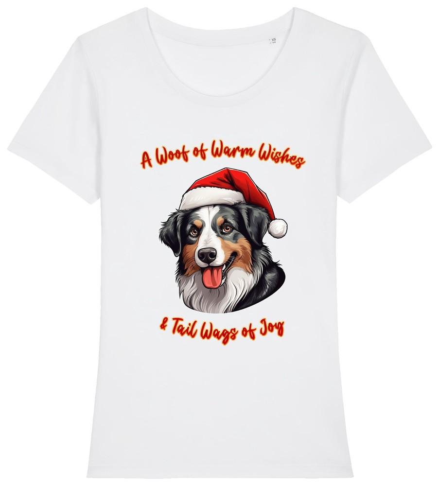 

Womens Australian Shepherd Christmas T-Shirt Santa Hat Dog Woof Wishes Dogs Pets 3XL