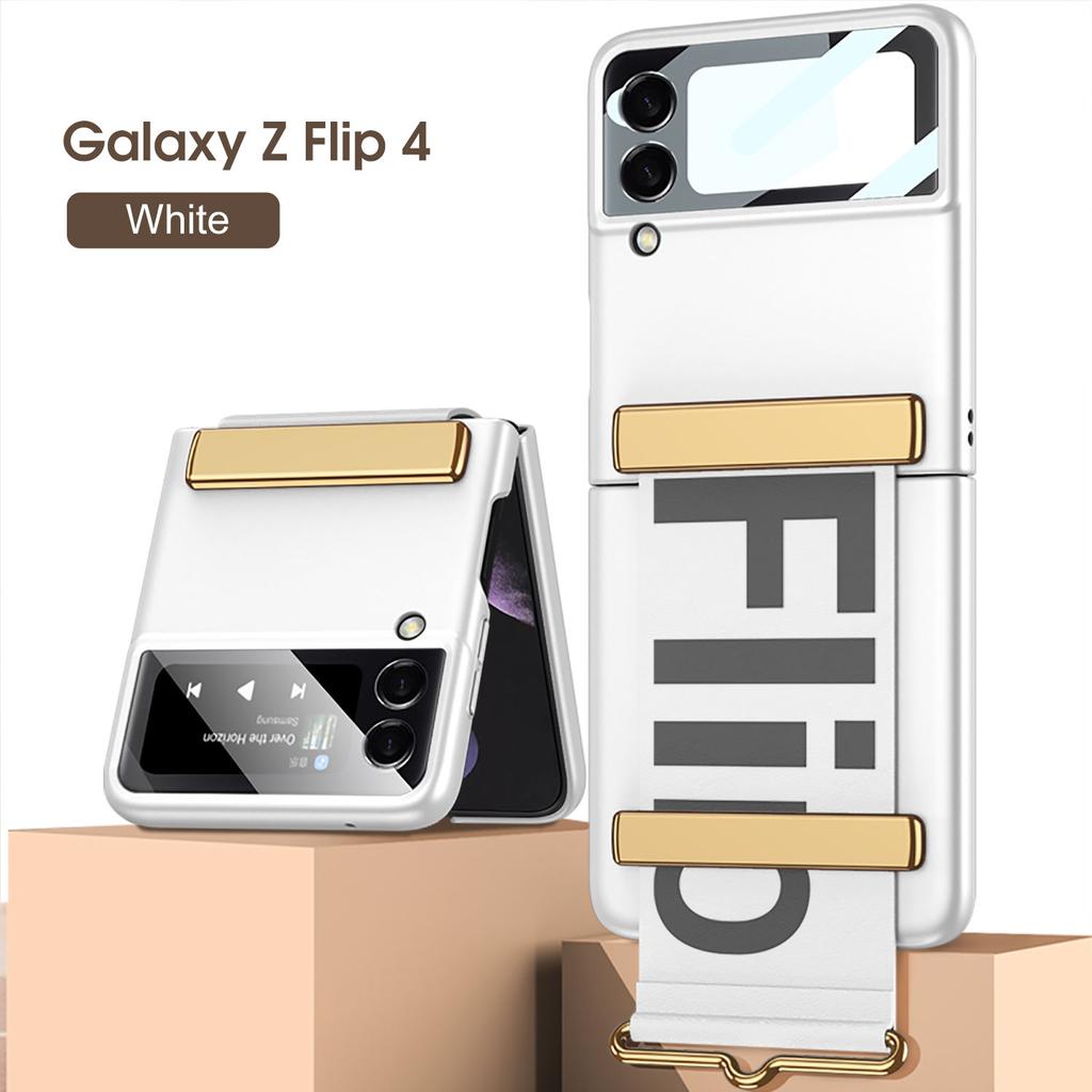 Ultra-Thin Phone Case for Samsung Galaxy Z Flip 4 Fashion All-inclusive Shell with Wristband Bracket Cover for Galaxy Z Flip 3