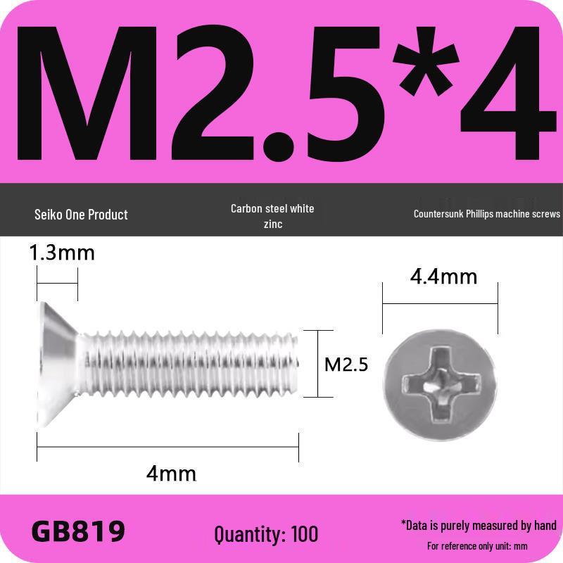 GB819 Zinc-Plated Carbon Steel Phillips Countersunk Screws: M2-M10