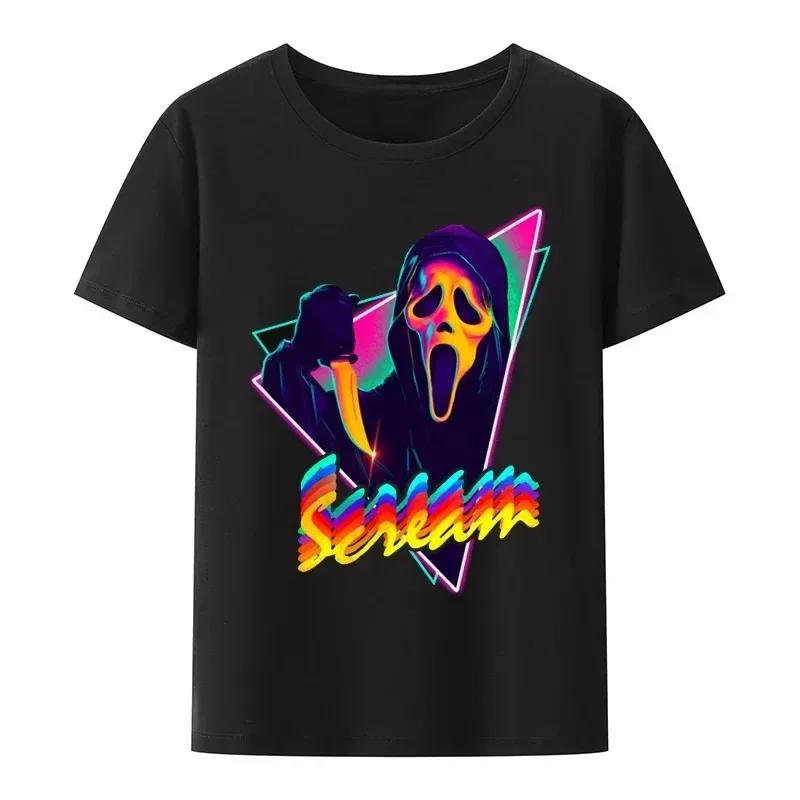 2025 Summer Halloween 100% Pure Cotton T-shirt, Horror Movie Harajuku Graphic Popular Gothic Men's T-shirt