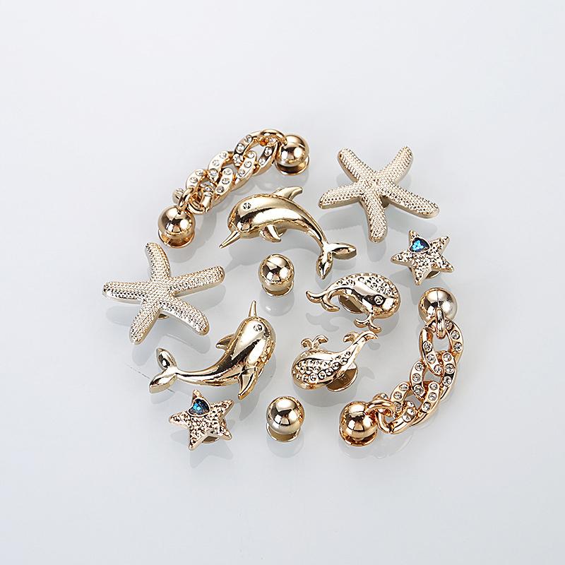 12 Stuks Luxe Kristal Goud Ster Klompen Accessoires Zomer Diy Afneembare Metalen Ketting Schoenen Charms Set Schoenen Decoraties voor Koppels