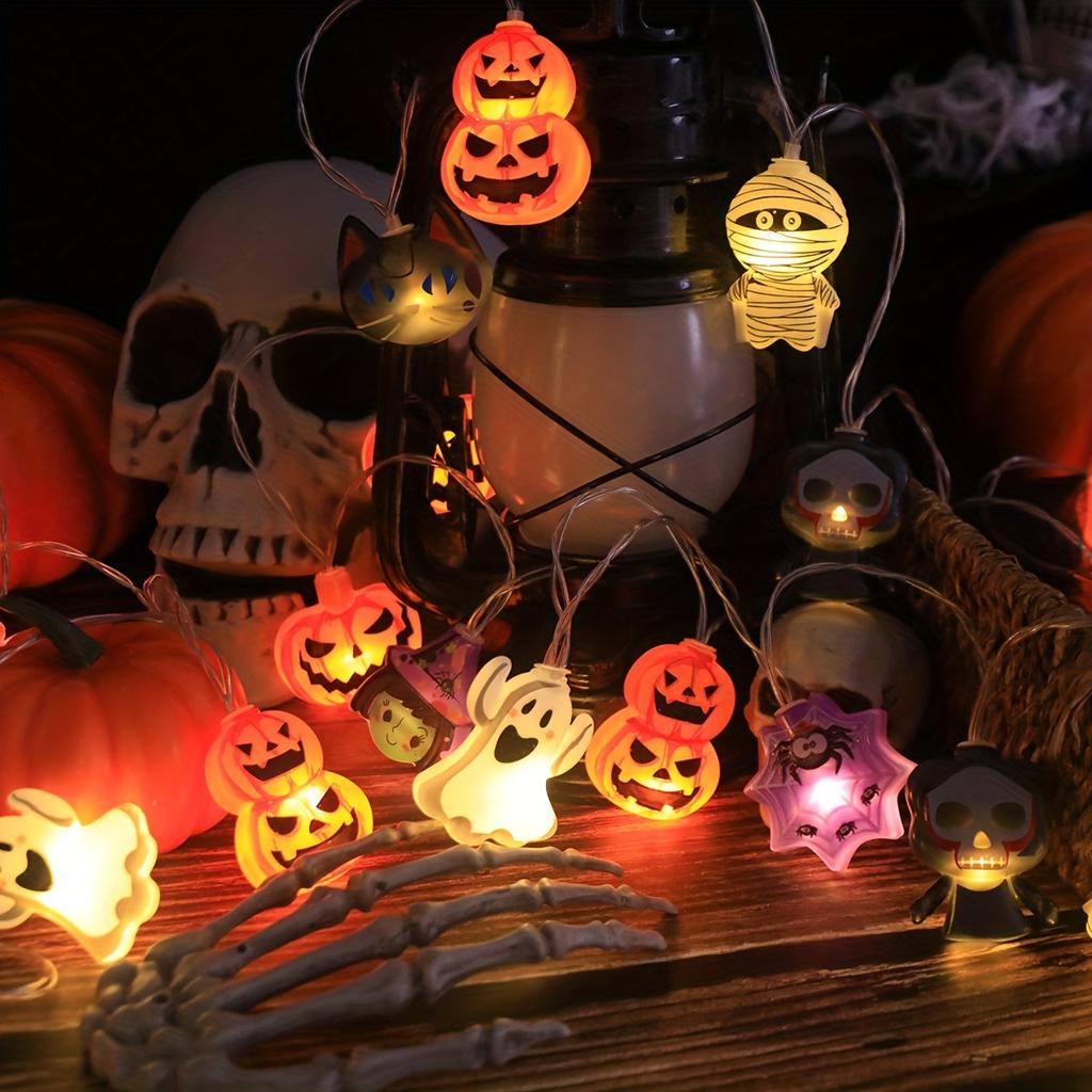 Halloween 6.56ft String Lights with Pumpkin, Ghost, Spider & Witch Designs,10 LEDs, Battery Operated for Outdoor, Garden, Yard, Decor Party