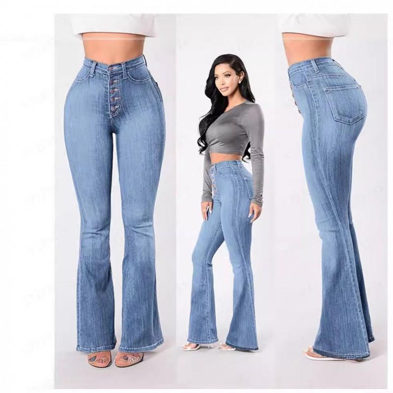 High Waist Stretch Wide Leg Jeans Women Comfortable Office Casual Trousers Slim Fit Flared Denim Pants