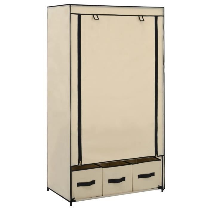 Armoire Portable - Crème - Avec 3 Tiroirs - 87 x 49 x 159 cm