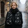Holiday Elk Snowflake Wrap Christmas Theme Scarf for Women, Glitter Sparkly Foil Reindeer Winter Print Scarves, Lightweight Soft Shawl Fall Cold Proof