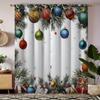 2pcs Festive Christmas Curtain Retro Style with Colorful Light Snowflakes & Santa Claus Designs Machine Washable for Living Room