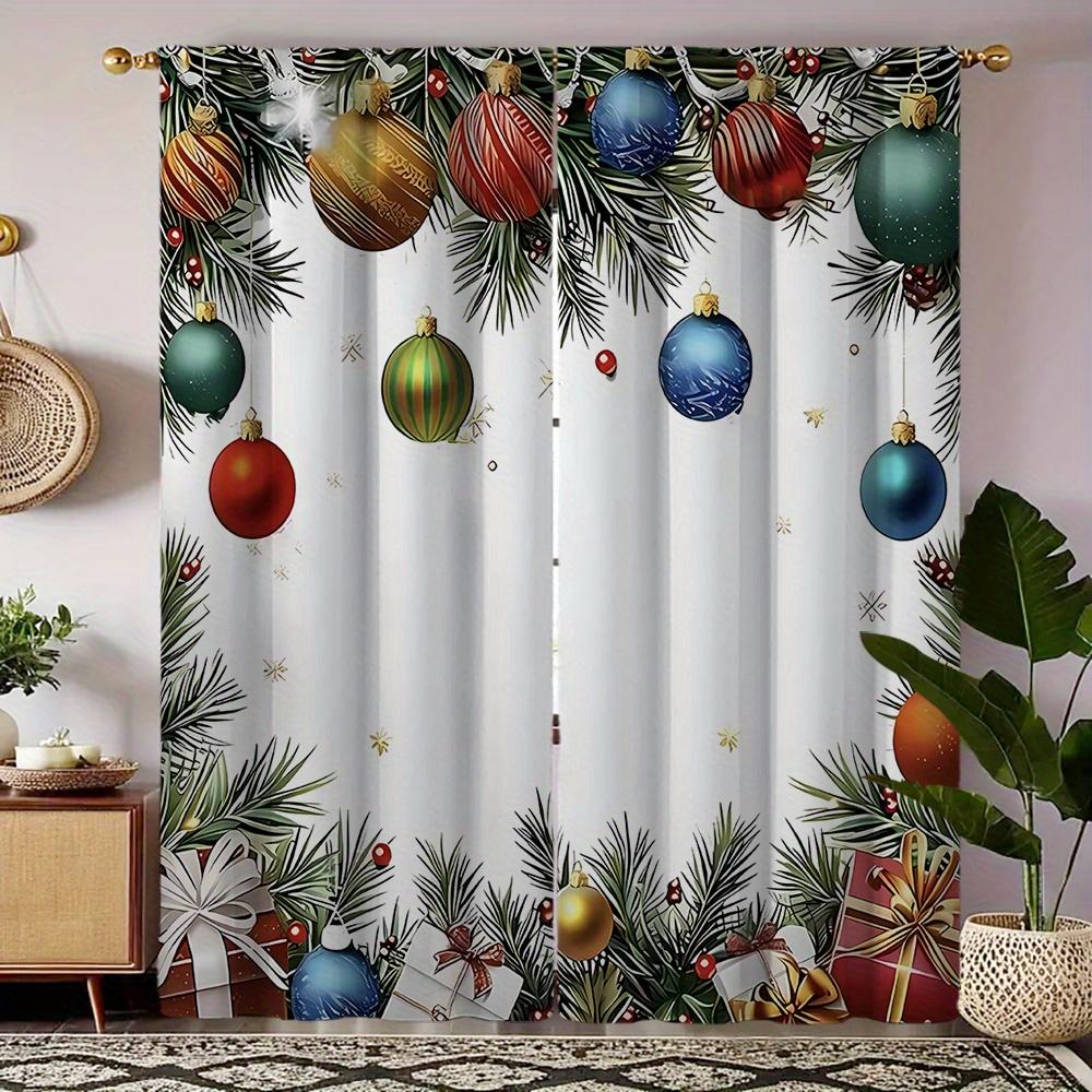 2pcs Festive Christmas Curtain Retro Style with Colorful Light Snowflakes & Santa Claus Designs Machine Washable for Living Room