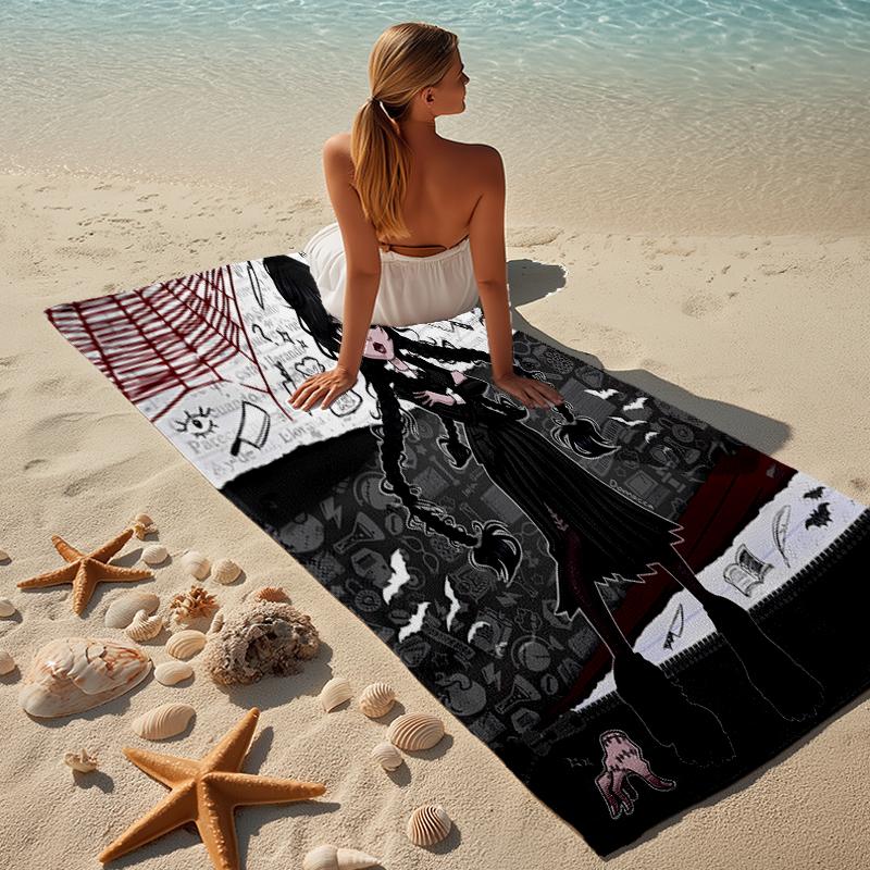 proof beach towel with a Wednesday Addams4 pattern - soft,absorbent,quick-drying,machine washable - perfect for swimming,camping,bathing