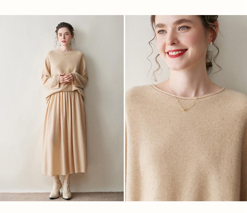 Women's Cashmere Sweater - Solid Color Loose Pullover, Long Sleeve, Korean Style for Autumn & Winter