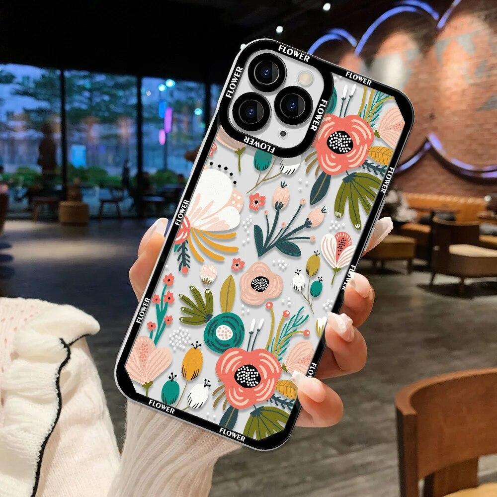 Flower Phone Case For iPhone 11 Case iPhone 13 12 14 15 Pro Max 12 13 Mini XR XS X 7 8 15 Plus SE 2020 Soft Silicone Back Cover