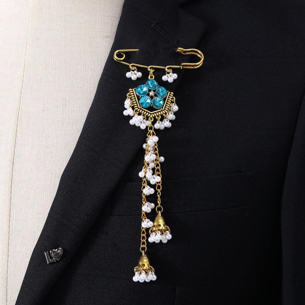 Bohemian Rhinestone Flower Tassel Brooch for Women - Exotic Style Suit Coat Pin