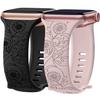 2x Bracelet for Apple Watch Series 10, 9 8 SE 7 6 5 4 3 2 1 Ultra 2, 42mm-44mm-45mm-46mm-49mm Silicone Engraving Sunflower Black/Pink