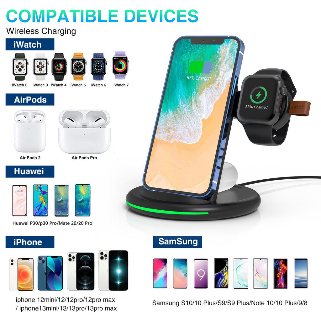 3 in 1 Magnetic Wireless Charger 15W Stand Fast Wireless Charging for Samsung Xiaomi Huawei Phones iPhone Apple iwatch Earphone