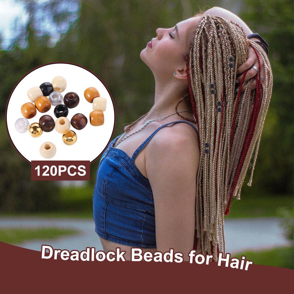 120Pcs Headwear Braiding Beads Multi Style Imitation Wood Bead Accessories  Hair Accessories