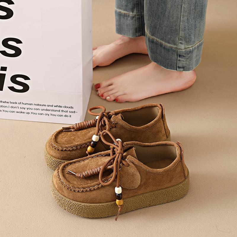 CRLAYDK Suede Shoes for Women Suede String Bead Ethnic Style Slip On Loafers Ladies Winter Outdoor Walking Antislip Sneakers