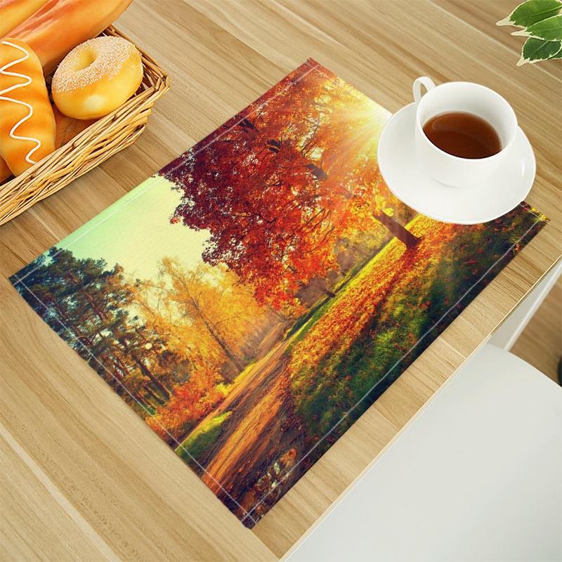 Naturalny leśny podkładka na stół z tkaniny lnianej Podkładki na stół Rodzinny obiad Zastawa stołowa Mata na stół kuchenny 30X45cm