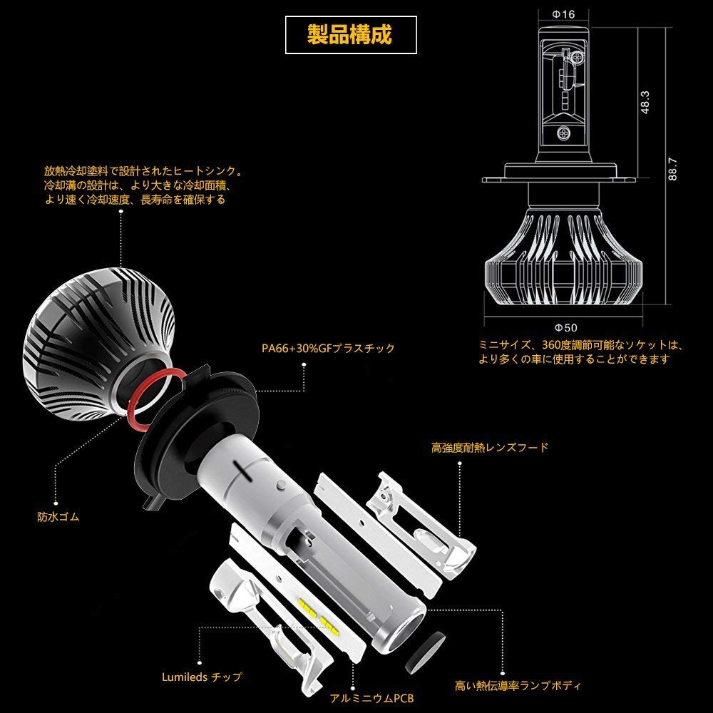 Autofeel H4 Switchable LED Headlights for 6500K High Compliant with New Vehicle Inspection CSP LED Easy Heat Instant Hi/Lo Cars, Brightness, 8000lm,