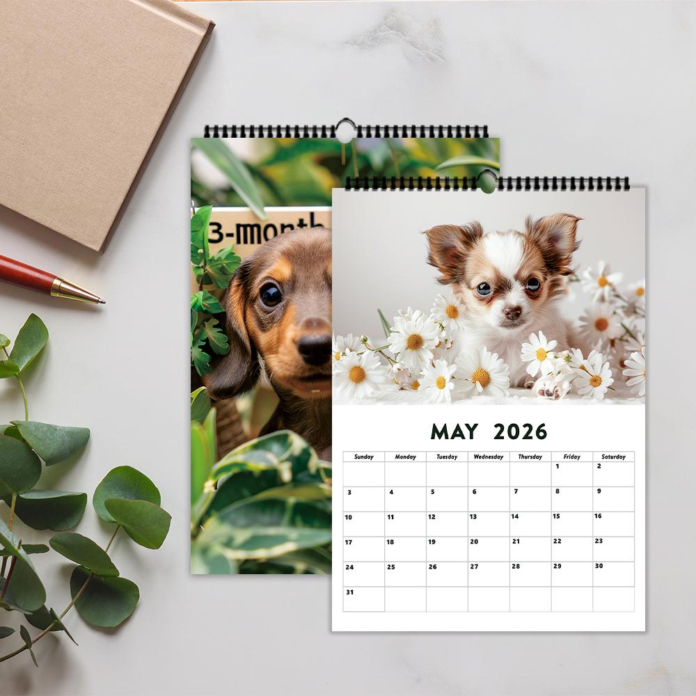 1pc Nature & Puppy Wall Calendar - Pet Dog Theme, 12 Different Designs, Suitable for Dog Lovers, Christmas and New Year Gifting