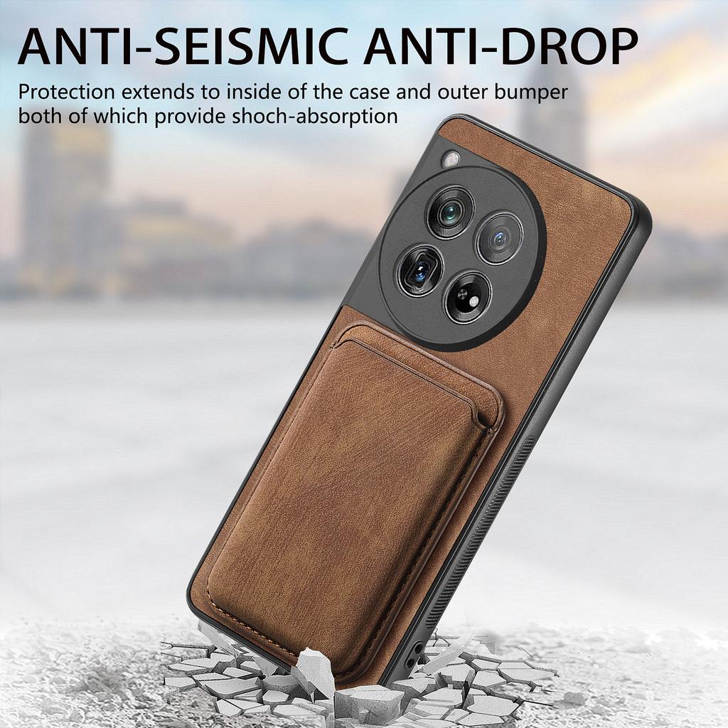 For OnePlus 12 5G Case Compatible with MagSafe Leather Back Cover with Detachable Card Holder