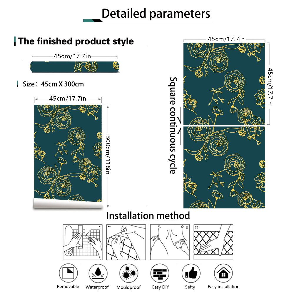 Синие Цветочные Обои Самоклеящиеся Розовые Контактные Обои Съемные Обои Богемные Цветочные Обои для Спальни Домашнего Декора 45x300cm