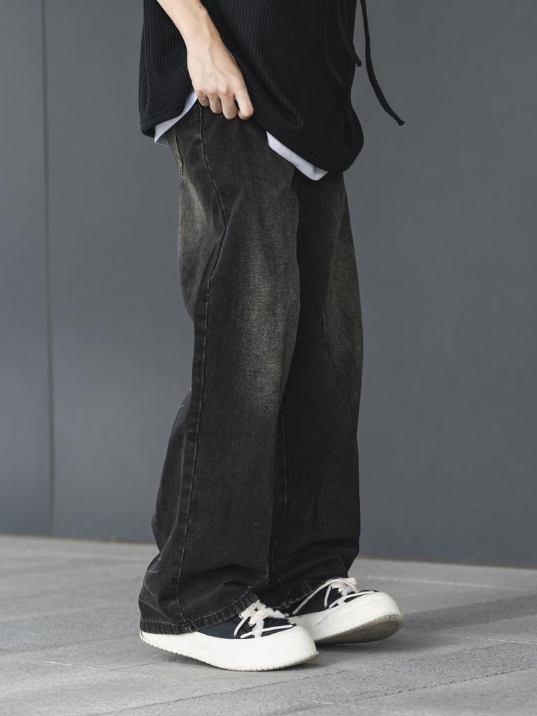 Smoky gray retro jeans men's spring and autumn new loose washed old wide-leg boys straight pants