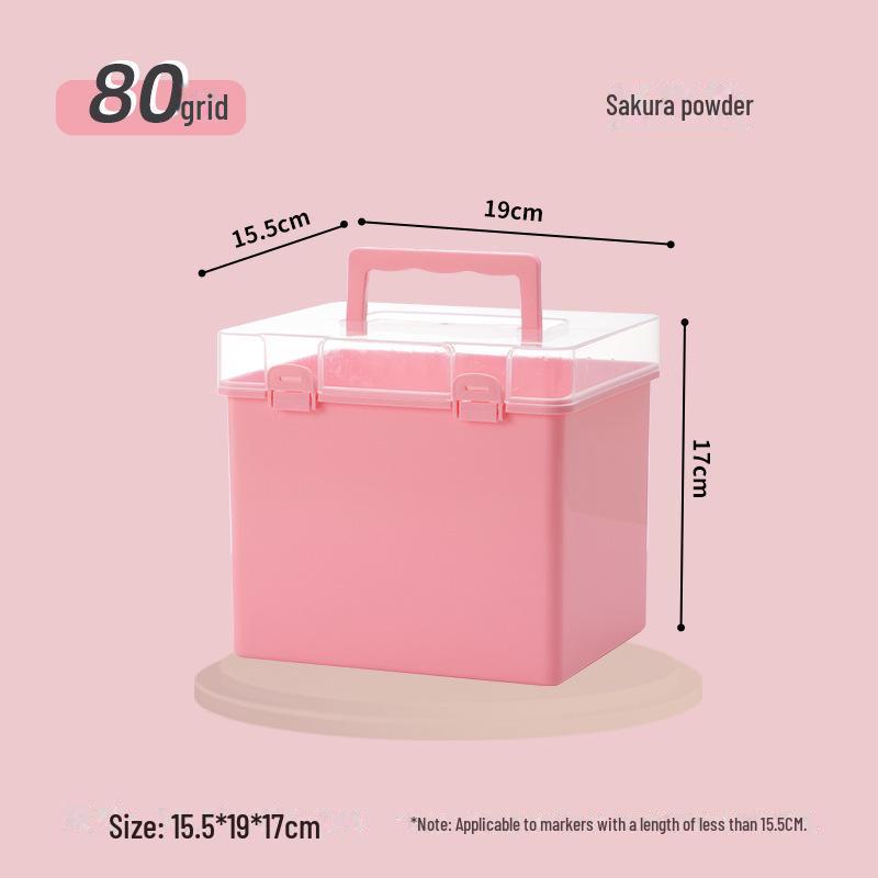 80-Color Portable Marker Pen Storage Box with Transparent Base
