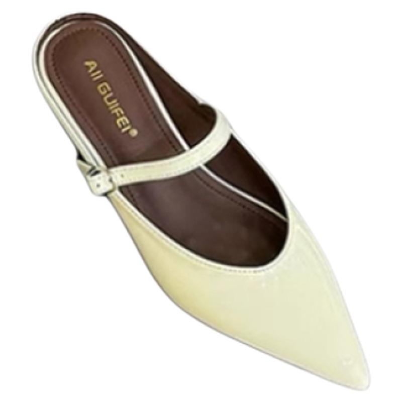 Półkapcie w stylu francuskim z kokardą, szpiczastym noskiem, z połowicznym wsparciem, pojedyncze płaskie buty dla kobiet