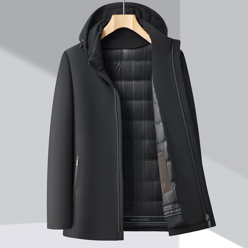 Men's Winter Hooded Jacket with Detachable Goose Down Liner - Warm Casual Outerwear for Middle-aged Dads