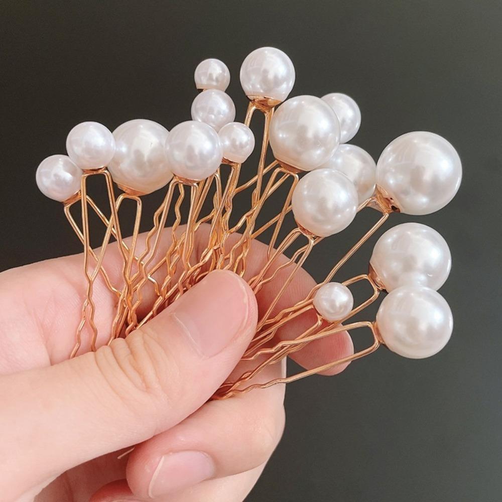 18pcs Women U-shaped Pin Metal Barrette Hairpins Simulated Pearl Bridal Tiara Hair Accessories Wedding Hairstyle Design Tools